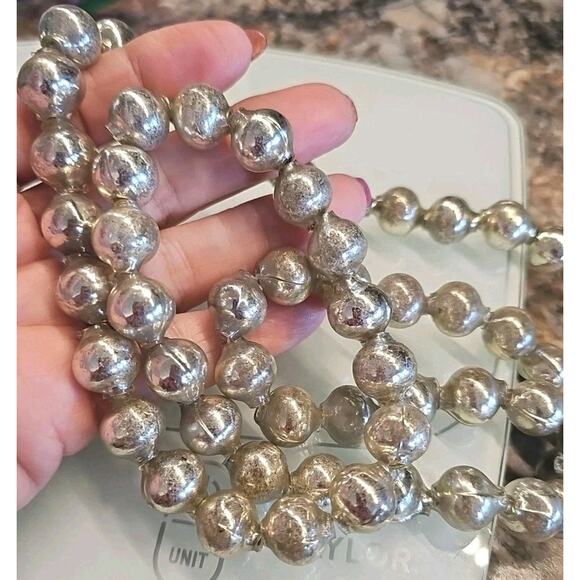 Vintage 15mm Christmas Tree Garland Larger Bead Mercury Glass Strand Silver 48" - Picture 1 of 8